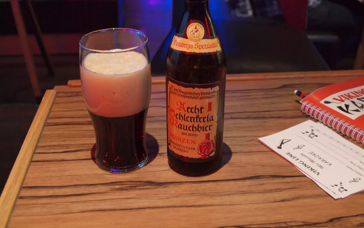 A glass of Schlenkerla smoked beer (Rauchbier) in Bamberg