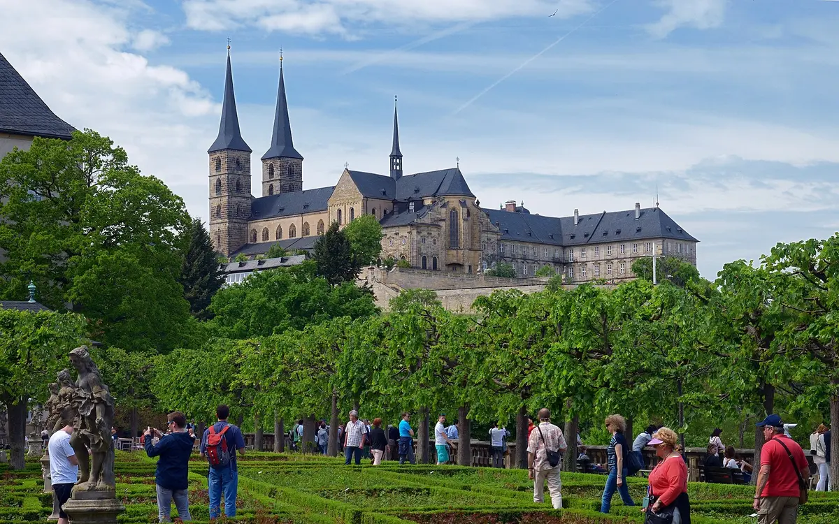 Michaelsberg Abbey in Bamberg seen across the gardens