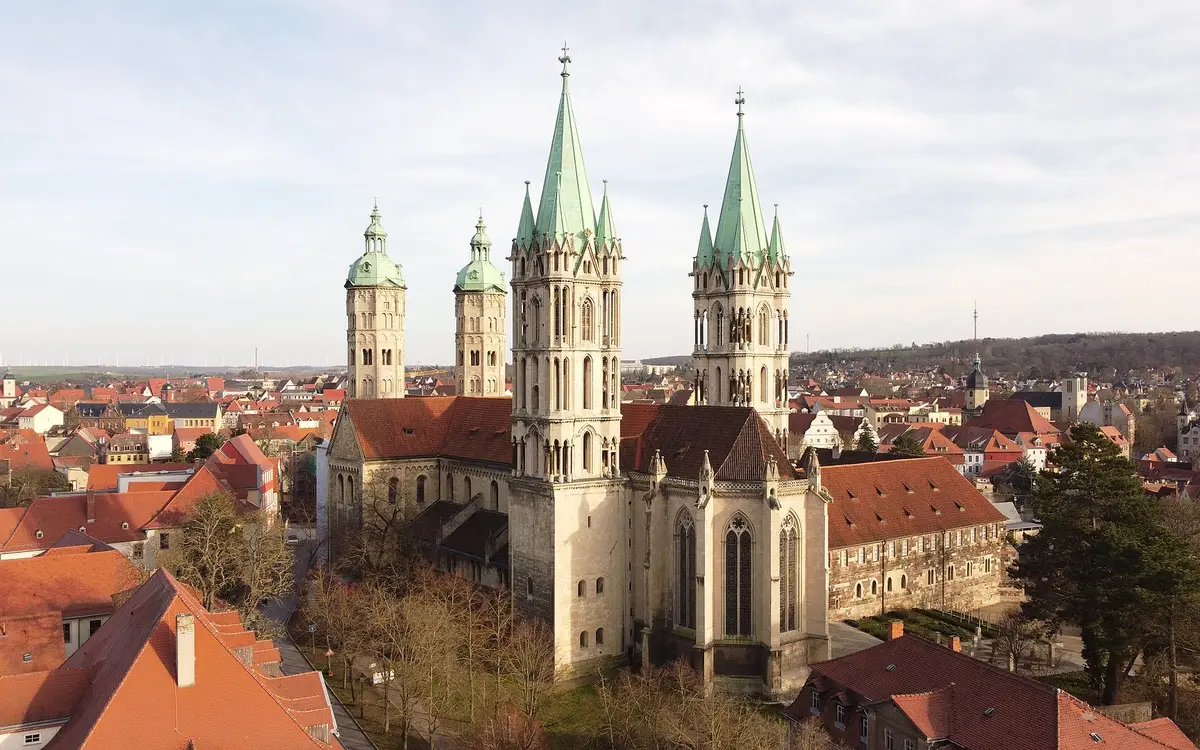 West front of Naumburg Cathedral seen over the roofs of the town