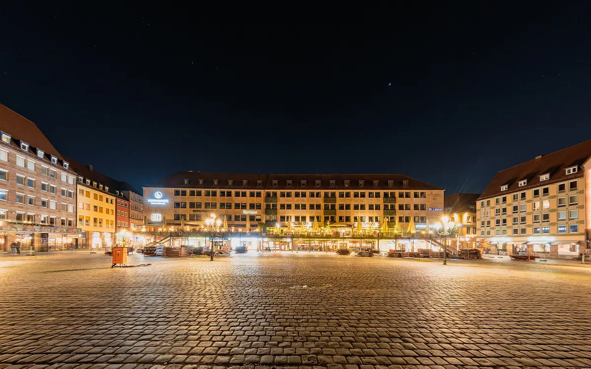 The Hauptmarkt market square in the old town of Nuremberg, Germany