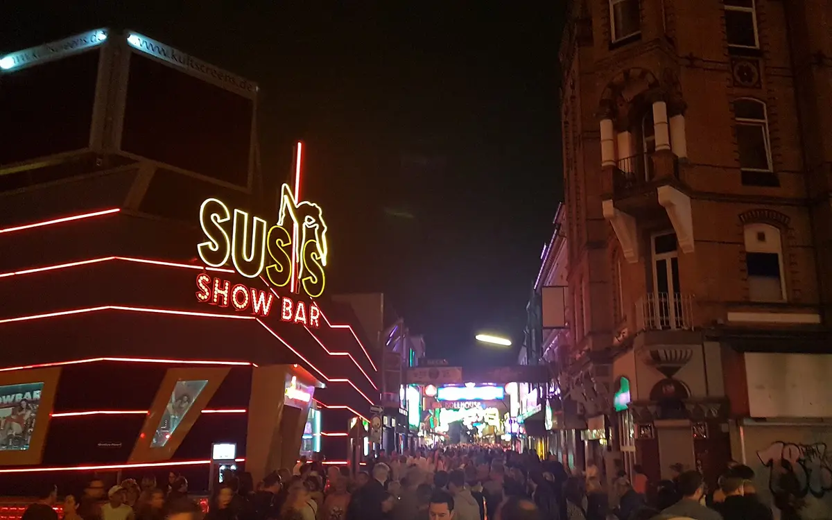 The Reeperbahn in Hamburg's St. Pauli district at night
