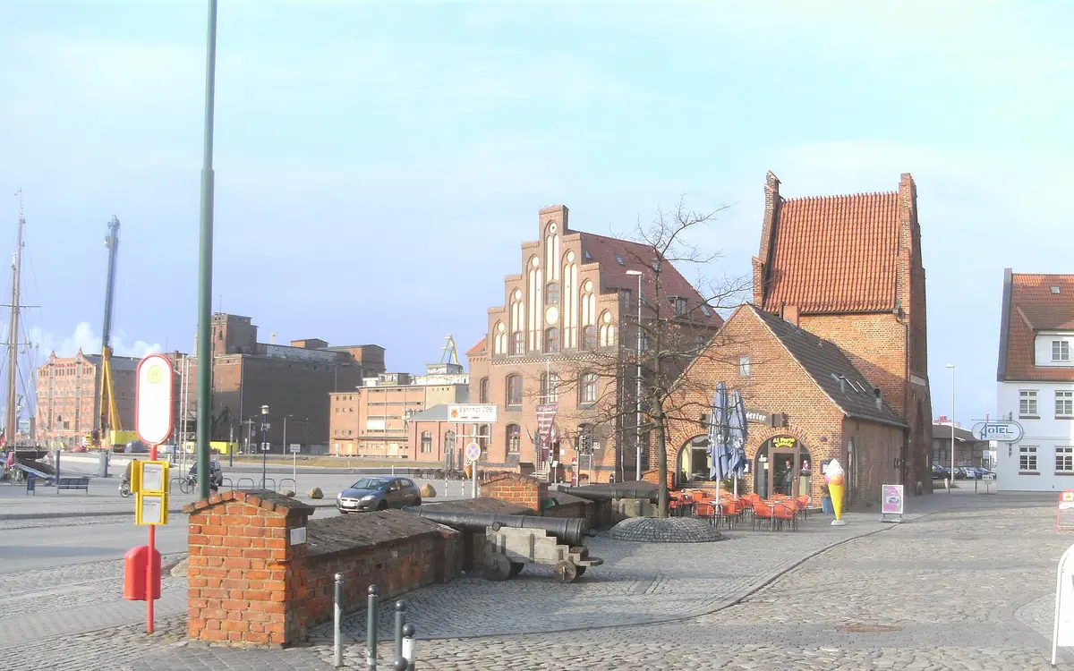 Alter Hafen, the old harbour in Wismar, with historic gabled buildings