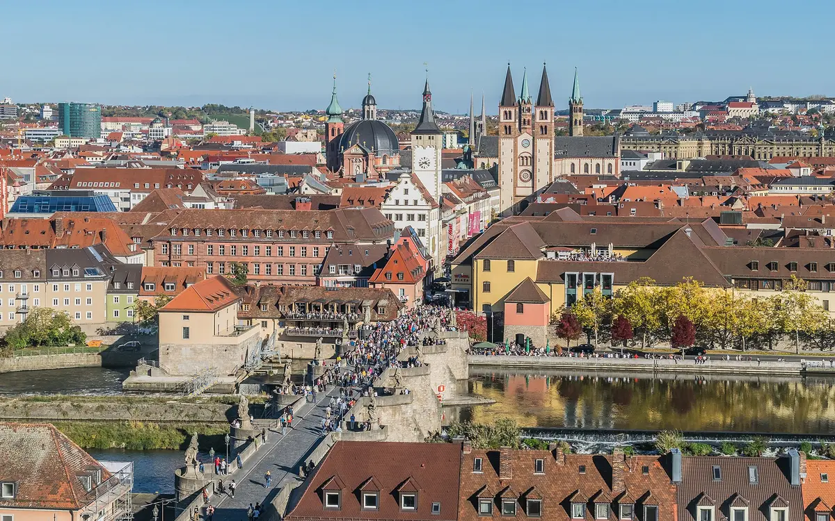 The Old Main Bridge in Würzburg with the river Main below